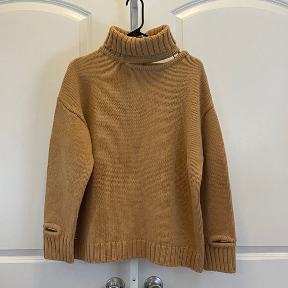 Zara Turtleneck Sweater with Cutouts - Women Size M/L - Tan - Picture 1 of 5